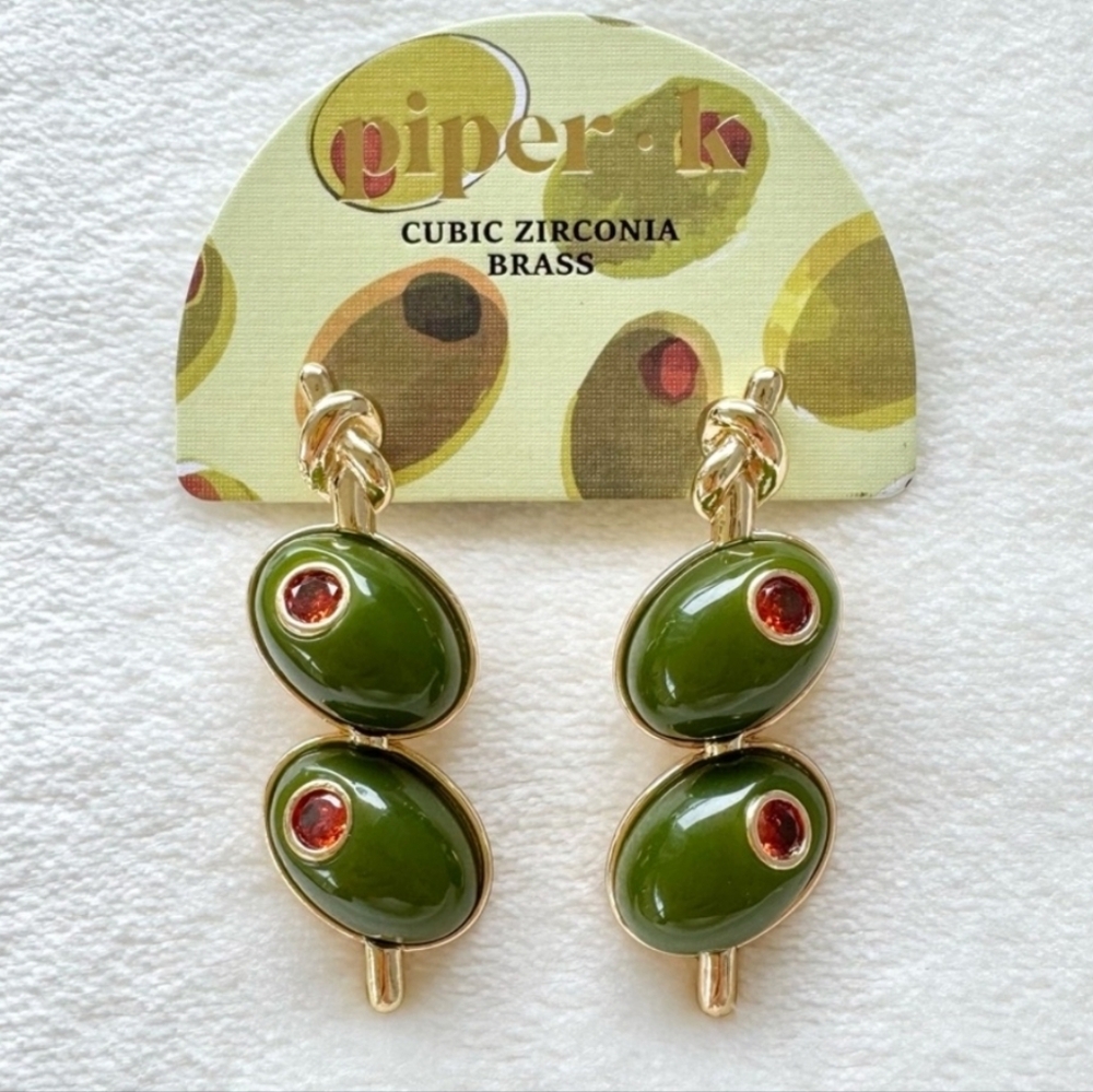 Piper K Fabulous Martini Olives Earrings With Cubic Zirconia